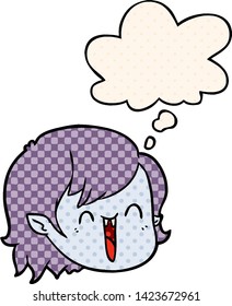 cartoon vampire girl face with thought bubble in comic book style
