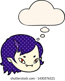 cartoon vampire girl face with thought bubble in comic book style