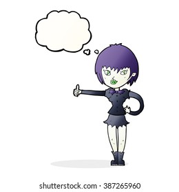 cartoon vampire girl giving thumbs up sign with thought bubble