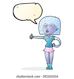 cartoon vampire girl giving thumbs up with speech bubble