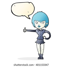 cartoon vampire girl giving thumbs up sign with speech bubble