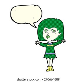 cartoon vampire girl with speech bubble
