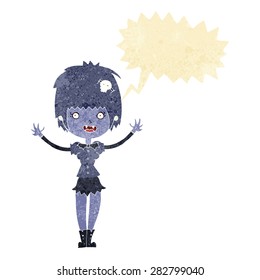 cartoon vampire girl with speech bubble