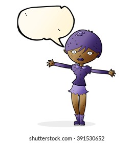cartoon vampire girl with speech bubble