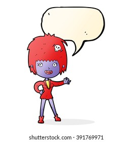 cartoon vampire girl with speech bubble