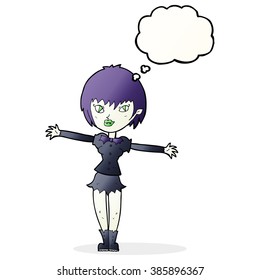 chica vampiro caricaturista con burbuja de pensamiento