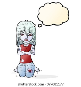 cartoon vampire girl with thought bubble