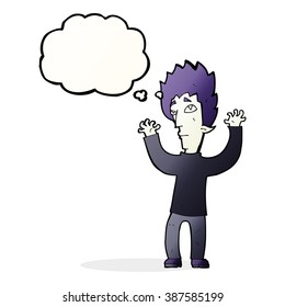 cartoon vampire giving up with thought bubble