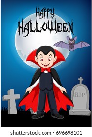 Cartoon vampire with halloween background