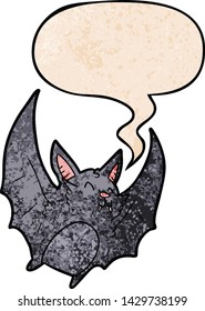 cartoon vampire halloween bat with speech bubble in retro texture style