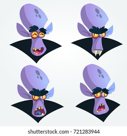 Cartoon vampire heads icons. Vector illustration of vampire or dracula emotions