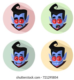 Cartoon vampire heads icons. Vector illustration of vampire emotions