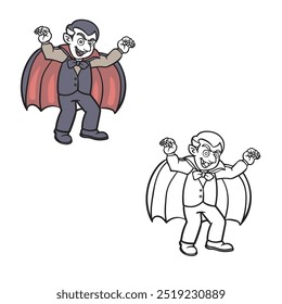 cartoon vampire isolated on white background. hand drawn. simple design outline style. you can change color you want. dracula. vector illustrations