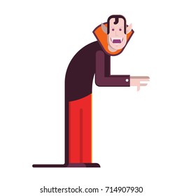 Cartoon vampire man character isolated on white background. Count Dracula in red cloak vector illustration in flat design.