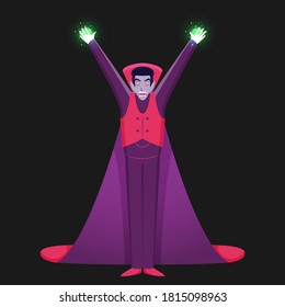 Cartoon Vampire Man with His Hands Up in Standing Pose.