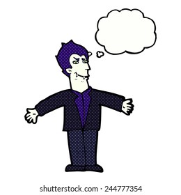 cartoon vampire man with open arms with thought bubble