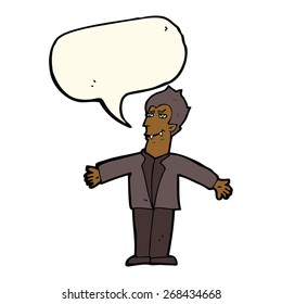 cartoon vampire man with open arms with speech bubble