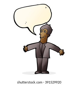 cartoon vampire man with open arms with speech bubble