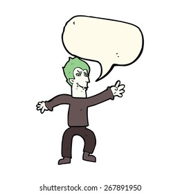 cartoon vampire man with speech bubble