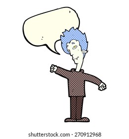 cartoon vampire man with speech bubble