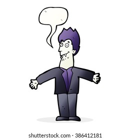 cartoon vampire man with speech bubble