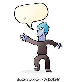 cartoon vampire man with speech bubble