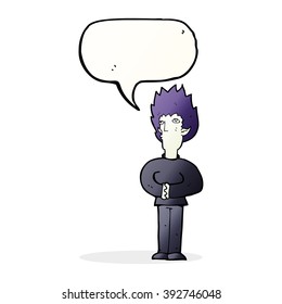 cartoon vampire man with speech bubble