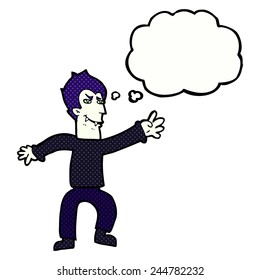 cartoon vampire man with thought bubble