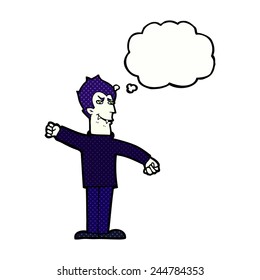 cartoon vampire man with thought bubble