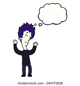cartoon vampire man with thought bubble