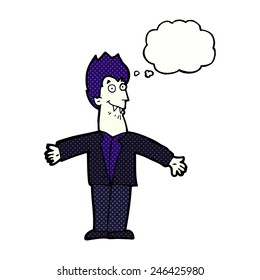 cartoon vampire man with thought bubble
