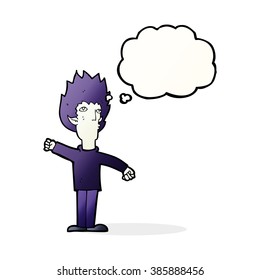 cartoon vampire man with thought bubble
