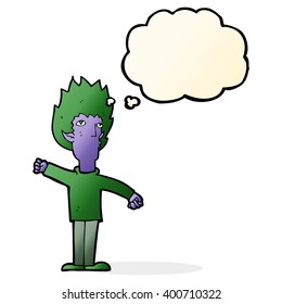 cartoon vampire man with thought bubble