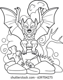 Cartoon vampire sitting on the background of the moon