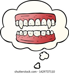 cartoon vampire teeth with thought bubble in smooth gradient style