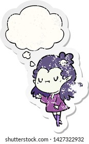 cartoon vampire with thought bubble as a distressed worn sticker