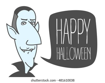 Cartoon vampire wishes Happy Halloween. Vector illustration