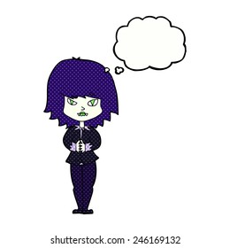 mujer vampiro caricaturista con burbuja de pensamiento