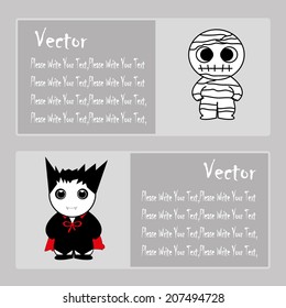  cartoon vampire,mummy and text 