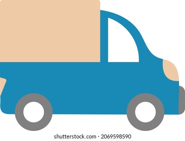 Cartoon van. Cute flat car icon for boys. Nice baby blue transport. Childish color illustration without outline. 