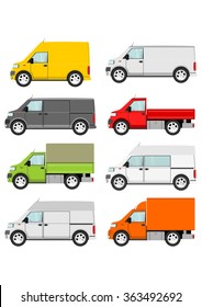 Cartoon Van Truck Set On A White Background. Vector