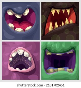 cartoon various colorful monster mouths in set