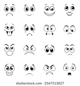 Cartoon Various Emotional Face Expression Vector Illustration On White Background