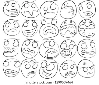 Cartoon of various face expressions