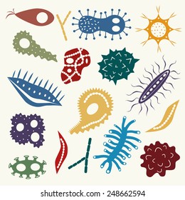 Cartoon various microbes. Vector illustration