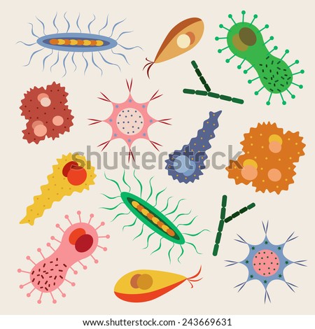 Cartoon various microbes. Vector illustration