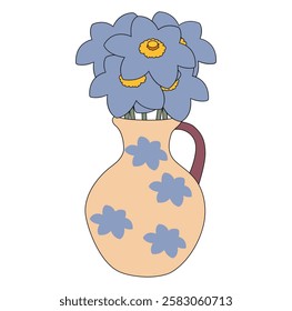 Cartoon Vase With Blue Flower Vectors Illustration