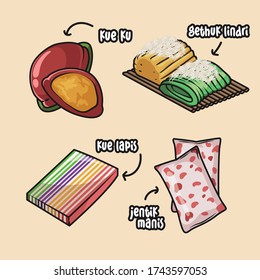 Cartoon vecor illustration of indonesian traditional cake fit for menu, collection, label, cooking book and assets