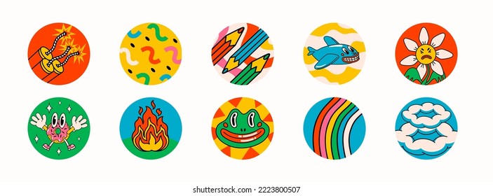 Cartoon vector abstract highlights covers for a social media stories.