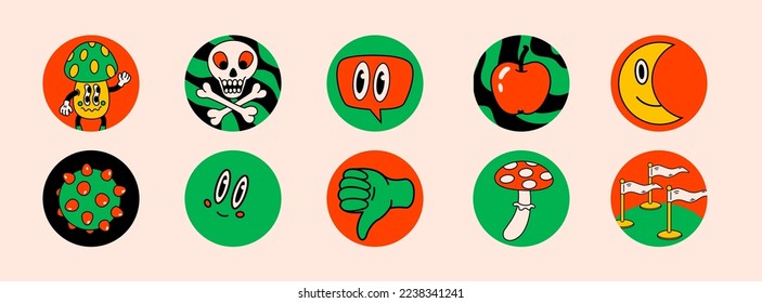 Cartoon vector abstract highlights covers for a social media stories.